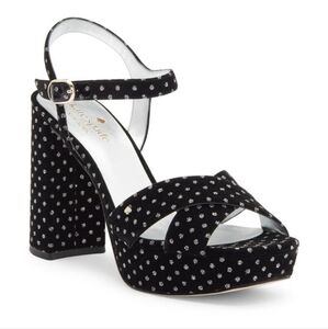 NEW Kate Spade delia platform sandal Black Sliver Glitter Dots Strappy Open Toe